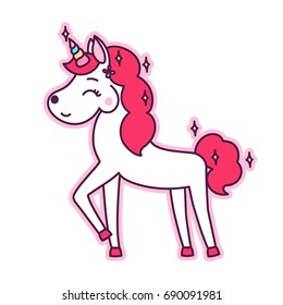 Unicorn on a white background. It can be used for sticker, badge, card, patch, phone case, poster, t-shirt, mug etc.