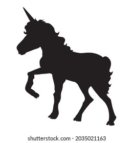 The unicorn on white background. Silhouette of head unicorn. Beautiful magical animal. It can be used for printing on t-shirts or ideas for tattoos.