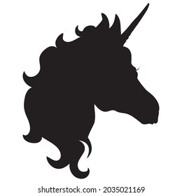 The unicorn on white background. Silhouette of head unicorn. Beautiful magical animal. It can be used for printing on t-shirts or ideas for tattoos.