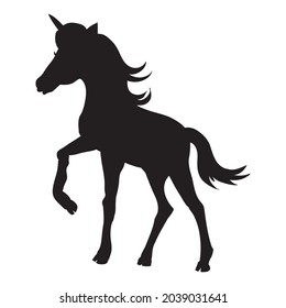 The unicorn on white background. Silhouette of head unicorn. Beautiful magical animal. It can be used for printing on t-shirts or ideas for tattoos.