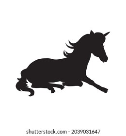 The unicorn on white background. Silhouette of head unicorn. Beautiful magical animal. It can be used for printing on t-shirts or ideas for tattoos.