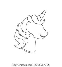 Unicorn One line drawing on white background