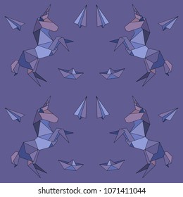 Unicorn in origami low-poly style