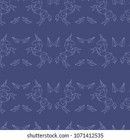 
Unicorn in origami low-polygonal style seamless pattern for textile 