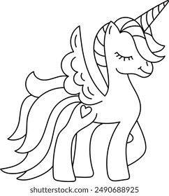 Ilustración vectorial para colorear contorno unicornio