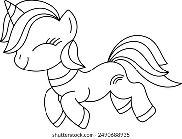 Unicorn Outline Coloring Vector Illustration