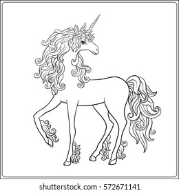 Unicorn. Outline drawing coloring page. Stock vector.

