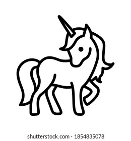 Unicorn. Outline simple vector icon. Icon, symbol, geometric, doodle. Cute fantastic animal.