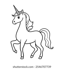 Unicorn Outline Vector Illustration. This vector illustration features a charming unicorn drawn in a clean black outline style.