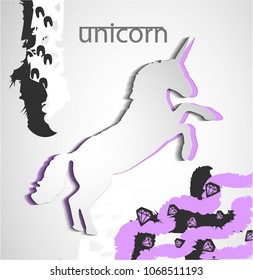  Unicorn Paper cut silhouette, poster, T shirt graphics  print design with abstract /  vector