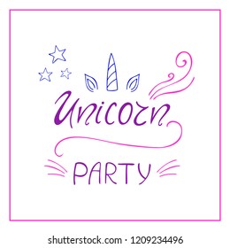 Unicorn party colorful illustration. Cute unicorn. Vector. 
