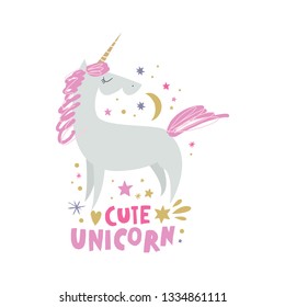 Unicorn party girl vector, cute nursery wall art, animal print, pastel baby room decor picture, clip art, Illustrator EPS and JPG