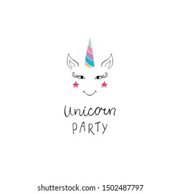 Unicorn party inspiration quote about unicorn. Colorful vector illustration isolated on white background.