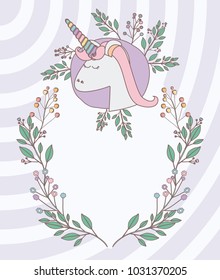 unicorn party invitation card with floral decoration