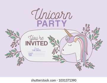 unicorn party invitation card with floral decoration