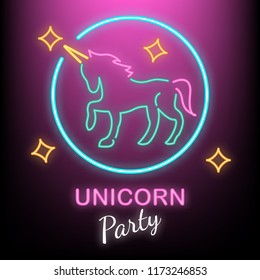 unicorn party neon logo, vector design