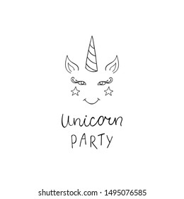 Unicorn party vector illustration. Cute unicorn for t shirt, postcard, child design. Inspirational quote.