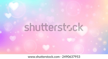 Unicorn pastel backrground with hearts, circles, bokeh, stars. Vector dreamy sweet wallpaper