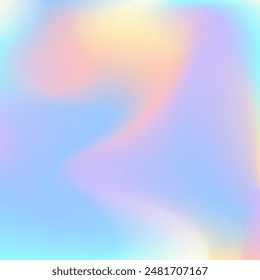 In: Unicorn Pastel Gradient. Vektorgrafik holografischer Hintergrund. Irisierender Bildschirmhintergrund. Regenbogenfarbe Märchen Hologramm Kunst. Perlmutt Einhorn Fantasie Quadrat Hintergrund. Gradient der unscharfen Holospektrum-Maische