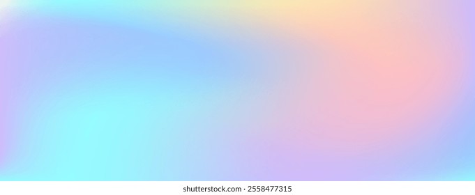 Unicorn pastel gradient. Vector holographic iridescent wallpaper. Horizontal unicorn fantasy fluid backdrop. Blurred neon hologram spectrum mesh gradient. Holo rainbow pastel colors liquid background