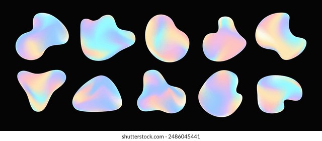 Unicorn pastel gradients. Set of vector holographic square backgrounds. Iridescent wallpaper. Rainbow color fairytale holograms. Pearlescent unicorn fantasy gradients. Blurred holo spectrum backdrops