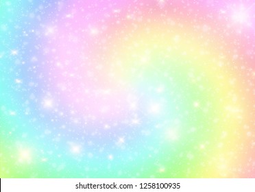 The unicorn in pastel sky and rainbow 
