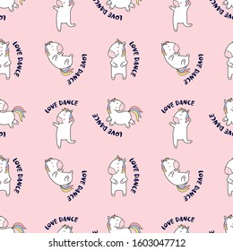 unicorn pattern animal pink text line color love dance girl tee illustration art vector