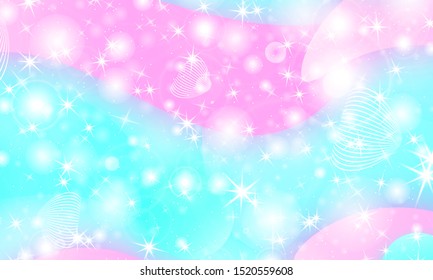 Unicorn pattern. Fairy background. Mermaid rainbow. Holographic magic stars. Fantasy universe. Rainbow unicorn background.