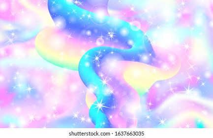 Unicorn pattern. Fairy background. Mermaid rainbow. Holographic magic stars. Rainbow fantasy universe background.