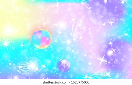 Unicorn pattern. Mermaid rainbow. Fantasy universe. Fairy background. Holographic magic stars. Cover set. Rainbow unicorn.