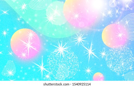 Unicorn pattern. Mermaid rainbow. Fantasy universe. Fairy background. Holographic magic stars. Minimal design. Trendy gradient colors. Fluid shapes. Vector illustration.