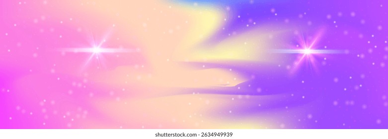 Padrão do Unicórnio. Gradiente Kawaii Rosa E Holograma Princesa Bonita. Fundo de fadas roxo. Textura Iridescente Do Céu Com Estrelas Brilhantes E Brilhantes. Padrão de unicórnio azul.