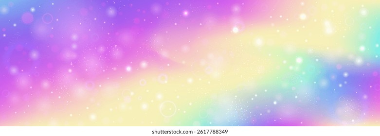 Unicorn Pattern. Pink Magic Hologram And Beautiful Princess Gradient. Purple Kawaii Background. Fantasy Cartoon Dream With Shiny Holographic Star Design. Blue Unicorn Pattern.