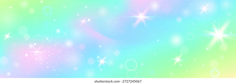 Patrón de unicornio. Fondo De Princesa Rosa Y Hermoso Gradiente De Arco Iris. Holograma mágico púrpura. Galaxia De Dibujos Animados De Vector Con Brillo Y Brillo De Sirena. Patrón de unicornio azul.