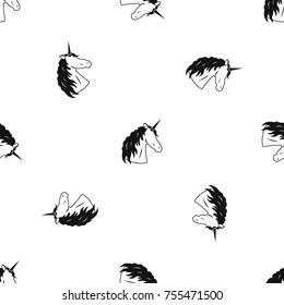 Unicorn pattern repeat seamless in black color for any design. Vector geometric illustration