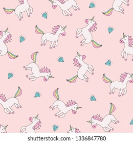 Unicorn Pattern Texture Background. Unicorn Seamless pattern isolated on white background. Cute Cartoon Unicorn textile pattern print.