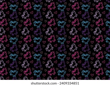 Patrón de unicornio, con unicornios y corazones en varios colores vibrantes
