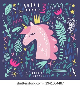 Unicorn pattern vector, cute nursery wall art, animal prints, pastel baby room decor pictures, clip art, Illustrator EPS