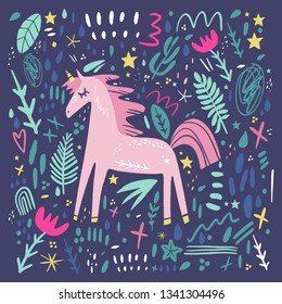 Unicorn pattern vector, cute nursery wall art, animal prints, pastel baby room decor pictures, clip art, Illustrator EPS and JPG