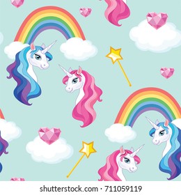 Unicorn pattern. Vector seamless texture.