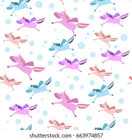 Unicorn, pegas, horse. seamless pattern