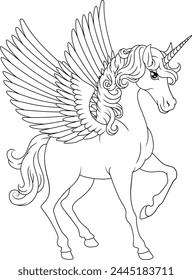 Unicorn Pegasus horse with wings and horn cartoon mythological animal from Greek myth illustration