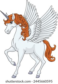 Unicornio Pegaso caballo con alas y cuerno de dibujos animados de animales mitológicos de la ilustración del mito griego