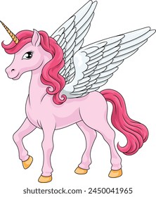 Unicorn Pegasus horse with wings and horn cartoon mythological animal from Greek myth illustration