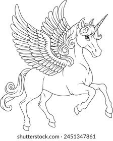 Unicorn Pegasus horse with wings and horn cartoon mythological animal from Greek myth illustration