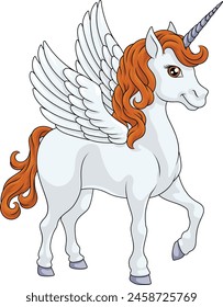 Unicorn Pegasus horse with wings and horn cartoon mythological animal from Greek myth illustration