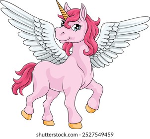 Unicornio Pegasus caballo con alas y cuerno animal mitológico de dibujos animados de la ilustración del mito griego