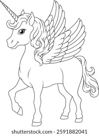 Unicorn Pegasus horse with wings and horn cartoon mythological animal from Greek myth illustration