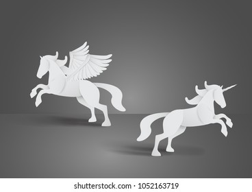 Unicorn and Pegasus  paper artwork design,fantasy concept,vector