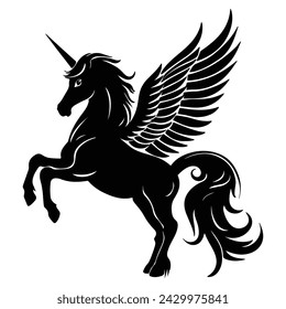 Unicorn Pegasus silhouette with outline thick view